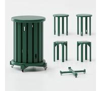 Stackable Stools Set of 4, Round Wooden Nesting Stools with Wheels, Multi-Functional End Tables for Living Room, Small Coffee Table, Nightstand