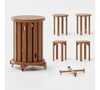 Stackable Stools Set of 4 - Round Wooden Nesting Stools with Wheels - Multi-Functional End Tables for Living Room, Coffee Table, Nightstand