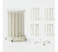 Stackable Stools Set of 4 - Round Wooden Nesting Stools with Wheels - Multi-Functional End Tables for Living Room, Coffee Table, Nightstand