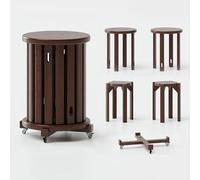 Stackable Stools Set of 4 - Round Wooden Nesting Stools with Wheels - Multi-Functional End Tables for Living Room, Coffee Table, Nightstand
