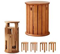 Stackable Stools Set of 4, Solid Wood Multi-Functional End Tables - Space-Saving Minimalist Design for Living Room, Bedroom, Kitchen, Dining Room
