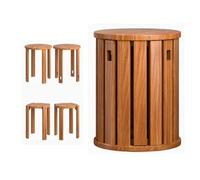 Stackable Stools Set of 4 - Solid Wood Stacking Chairs & Small Side Table, Versatile Bar Stools for Living Room, Bedroom, Office, Dining, Coffee Table Use