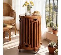 Stackable Stools Set of 6 - Rattan Wooden Round Side Tables, Multi-Functional & Space-Saving End Tables for Home, Walnut Finish
