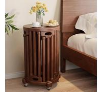 Stackable Stools Set of 6 - Rattan Wooden Round Side Tables, Multi-Functional & Space-Saving End Tables for Home, Walnut Finish
