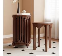 Stackable Stools Set of 6, Round Wooden Chairs with Wheels, Multi-Purpose Nesting End Tables for Living Room and Entryway, No Assembly Required