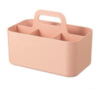 Stackable Storage Bins With Handles, Plastic Organiser Boxes For Desk With Dividers, Portable For Caddy For Office Supplies, Makeup And Craft Organizer, Small Bathroom Toiletry Basket, White(Pink)