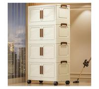 Stackable Storage Bins with Lids & Doors - Waterproof Plastic Boxes for Living Room & Bedroom Foldable Shoe Rack Included (Cream-50cm-3 Layers)