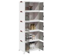 Storage Cabinet White Brown Polypropylene 5-Tier 65x40x179cm 4-Wheel Foldable XL