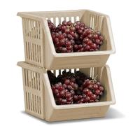 Stackable Storage Drawers 2 Pack - Kitchen Pantry Organiser Baskets with Open Front, Plastic Cupboard & Under Sink Storage Bins, Modular Stacking Cabinet Organiser (2x Cream)