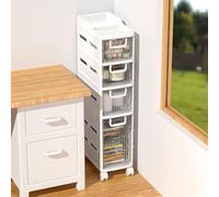 Stackable Storage Drawers on Wheels - Narrow Tall Slim Plastic Bathroom Corner Floor Cabinet with 4 Moveable Freestanding Clear Drawers for Kitchen Bedroom Living Room