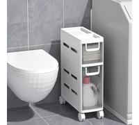 Stackable Storage Drawers on Wheels - Narrow Tall Slim Plastic Bathroom Corner Floor Cabinet with 4 Moveable Freestanding Clear Drawers for Kitchen Bedroom Living Room