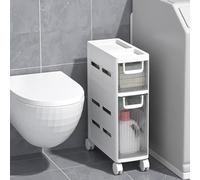 Stackable Storage Drawers on Wheels, Narrow Tall Slim Small Plastic Cabinet with 4 Movable Freestanding Clear Drawers for Bathroom Corner, Kitchen, Bedroom, Living Room
