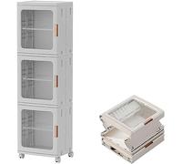 stackable storage drawers Plastic Storage Bins Organizer 2/3/4 Tier, Stackable Storage Bins, Stackable Storage Bins with Open Front Door, Storage Bins with wheels, for Bedroom Living Room