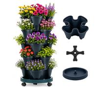 Stackable Strawberry Planter 5Tier Vertical Garden Planter Pots with Wheels | Tiered Planters with Drainage System, Durable Plastic, Space-Saving Planter for Strawberry Herb Flower Vegetable