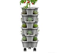 Stackable Strawberry Planter, 6-Tier Stackable Strawberry Planter Tower with Wheels, Space-Saving Vertical Garden Planters Pots for Strawberries, Herbs, Flowers Vegetables, Patio, Balcony