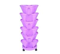 Stackable Strawberry Planter Six Tier Plastic Flower Pots Tier Vertical Garden Planter with Wheels Indoor Outdoor for Strawberries Herbe Vegetables Flowers,005