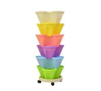 Stackable Strawberry Planter Six Tier Plastic Flower Pots Tier Vertical Garden Planter with Wheels Indoor Outdoor for Strawberries Herbe Vegetables Flowers,007