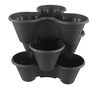 Stackable Strawberry Planter - Tiered Vertical Garden Pots for Herbs, Flowers & Vegetables - Space-Saving Planter for Patio, Balcony & Garden - Indoor & Outdoor | Black, 3-Tier