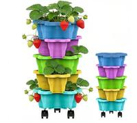 Stackable Strawberry Planter, Tiered Vertical Garden Pots, Weatherproof Multi-Tier Stackable Drainage With Wheels, Indoor Outdoor Vegetable Pots, For Garden Yard Farm Patio Balcony Lawn Home