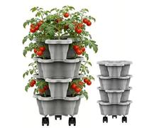 Stackable Strawberry Planter, Tiered Vertical Garden Pots, Weatherproof Multi-Tier Stackable Drainage With Wheels, Indoor Outdoor Vegetable Pots, For Garden Yard Farm Patio Balcony Lawn Home