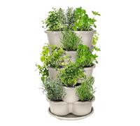 Stackable Strawberry Tower - Five Tier System, Vertical Plant Container, Mobile Wheel Design, Garden Pot Tower, Patio Balcony Use, Outdoor Vegetable Planter, Space Saving Setup improving garde