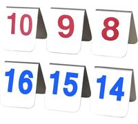 Stackable Table Number Cards Stainless Steel, 1-10/1-20 Tabletop Number Sign Tent Style, Red/Blue, Metal Tags Not Easily Deformed(Blue,7.5x6x6.5cm(1-20))