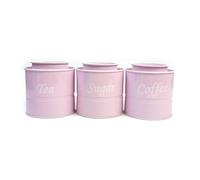Stackable Tea Coffee Sugar Canisters Set of 3- Lightweight Shatterproof Tin Storage Jars for Home Kitchen Food Storage (Pink)