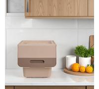 Stackable Toy Storage Box on Wheels with Front Lid, Plastic Organisation Boxes for Toys Snacks Clothes, Multi-Purpose Tower Organisers for Kitchen, Bathroom, and Bedroom (Brown-Beige, 3x12 Litre)
