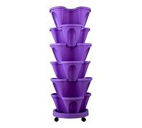 Stackable Vertical Flower Tower Outdoor Plant Pots Multi-Layered Garden Planters for Strawberries Vegetables Herbs - Purple Three Petals Design