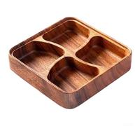 Stackable Walnut Wood Snack Tray with Four Compartments for Serving Various Snacks and Fruits, Suitable for Home and Event Use