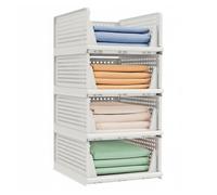 SONGMICS Stackable Wardrobe Storage, Foldable Closet Organiser, Set of 6 Pull-Out Baskets, Closet Storage and Organisation, Bedroom, Office, Bathroom, White LPC600WZ01