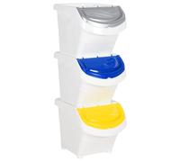 Stackable Waste Bins 3x26L White PP with Removable Lids 43.5x31x32.5cm for home