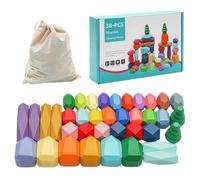 Stackable Wooden Balance Stones - Educational Play Blocks, Colour Sorting Stones, Toy Set for Developing Skills, Fun Interactive Learning Activity for