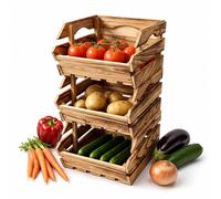 Stackable wooden fruit, vegetable & potato crates - set of 3