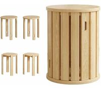 Stackable Wooden Stools, Round Bar Stool, Portable Dining Chair, Versatile Side Table for Living Room, Nightstand, Coffee Table