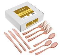 STACKABLES ~ 120 Piece Rose Gold Plastic Cutlery Set ~ Combo Box of Spoons Forks & Knives 40 of Each ~ Elegant Hard Plastic Silverware ~ Reusable Flatware for Weddings Parties & Events