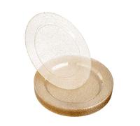 STACKABLES ~ 20 Pack Hard Plastic Plates ~ Multi-Use Glittered Gold Round Plate ~ Reusable Dinnerware Plate Set for Weddings & Parties (7.5" Plates)