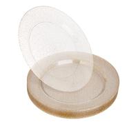 STACKABLES ~ 20 Pack Hard Plastic Plates ~ Multi-Use Glittered Gold Round Plate ~ Reusable Dinnerware Plate Set for Weddings & Parties (10.5" Plates)