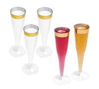 STACKABLES 24 Pack Reusable Champagne Flutes with Gold Rim - 6oz (177ml), 2-Piece Design, Clear Plastic, Elegant Tall Reusable Glasses for Weddings, Parties, and Celebrations