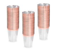 STACKABLES Crystal Clear Plastic Cups with Elegant Rose Gold Rim 50-Pack 10oz - Reusable Tumblers for Chic Celebrations - Premium Quality Rose Gold-Trimmed Glassware