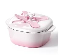 Stackbear 4.7L Enameled Cast Iron Dutch Oven Pot with Lid - Premium Durability & Oven Safe - Casserole Pot With Lid Perfect for Bread Baking, Stews, Braising & Roasting - Cream Pink White