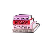 Stacked Books Brooch Pins with Quote “Good Books Make Bad Girls & Dangerous Women” Enamel Lapel Pin Badge, Pink Red Blouse Pins Alloy Jewelry Accessory for Clothes, Bags, Jackets 3x1.9cm