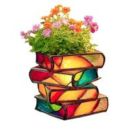 Stacked Books Flower Pot, Novelty 3d Colored Acrylic Book-Shaped Planter, Small Book Shaped Decorative Planters, for Indoor Home Desk Bookshelf, Housewarming Gifts for Bo Ok Lovers (#a)