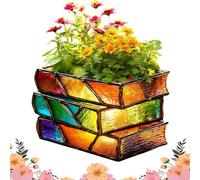 Stacked Books Flower Pot,Unique Books Stack Planter,Resin Boo K Shaped Vase Planter For Flowers,Novelty 3d Colored Acrylic Boo K-Shaped Plante R,Boo K-Shape D Decorative Plante r (B)