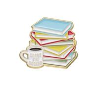 Stacked Books with Coffee Cup Brooch Pins “Sorry I’m Booked” Enamel Lapel Pin Badge, Colorful Alloy Blouse Pins for Readers, Writers, Students, Jackets, Bags, and Clothing Accessories 3x2.7cm