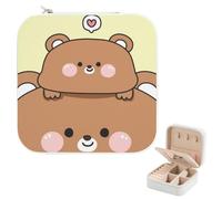 Stacked Brown Bears Travel Jewellery Box, Pu Leather Jewellery Travel Box with Mirror, Pu Leather Storage for Bracelet Earring, Women Essentials, Presents for Women, Small Presents