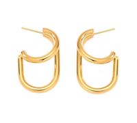 Stacked C Curved Two Tone Studs Earrings Stainless Steel Jewelry Comfort Fit for Everyday Stylish Outfits Color Blocking Ear Studs