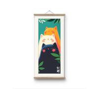 "Stacked Cat Trio" - XL 40x130cm Cute Cat Canvas Wall Art with Magnetic Poster Frame - Part of the Wallveryn Art Collection - Adorable Minimalist Decor for Nursery, Kids' Room & Cat Lovers