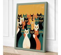 Stacked Cats Mid Century Canvas Wall Art Print 18x12 Inch