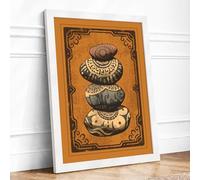 Stacked Ceramic Vessels Vintage Framed Wall Art Print A4 (29.7×21cm) White, Wall Decor for Living Room, Bedroom, Office & Home, Ready to Hang, Art Gift